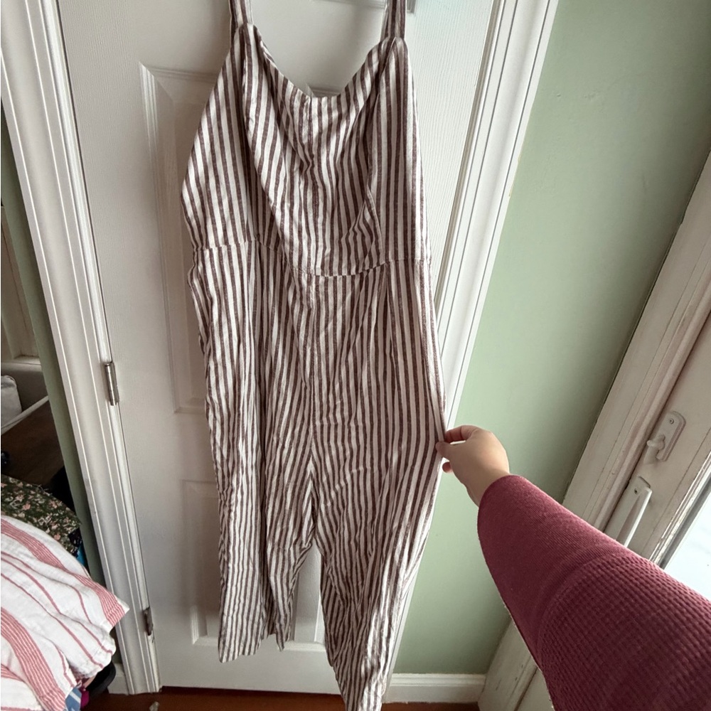 Old Navy Striped Brown & White Sleeveless Jumpsuit